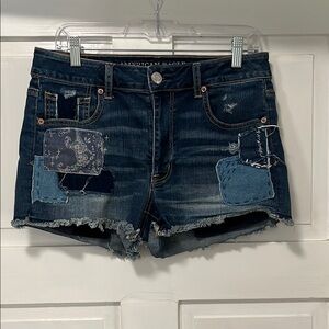 American Eagle Outfitters Women's Blue Denim Patchwork Shorts